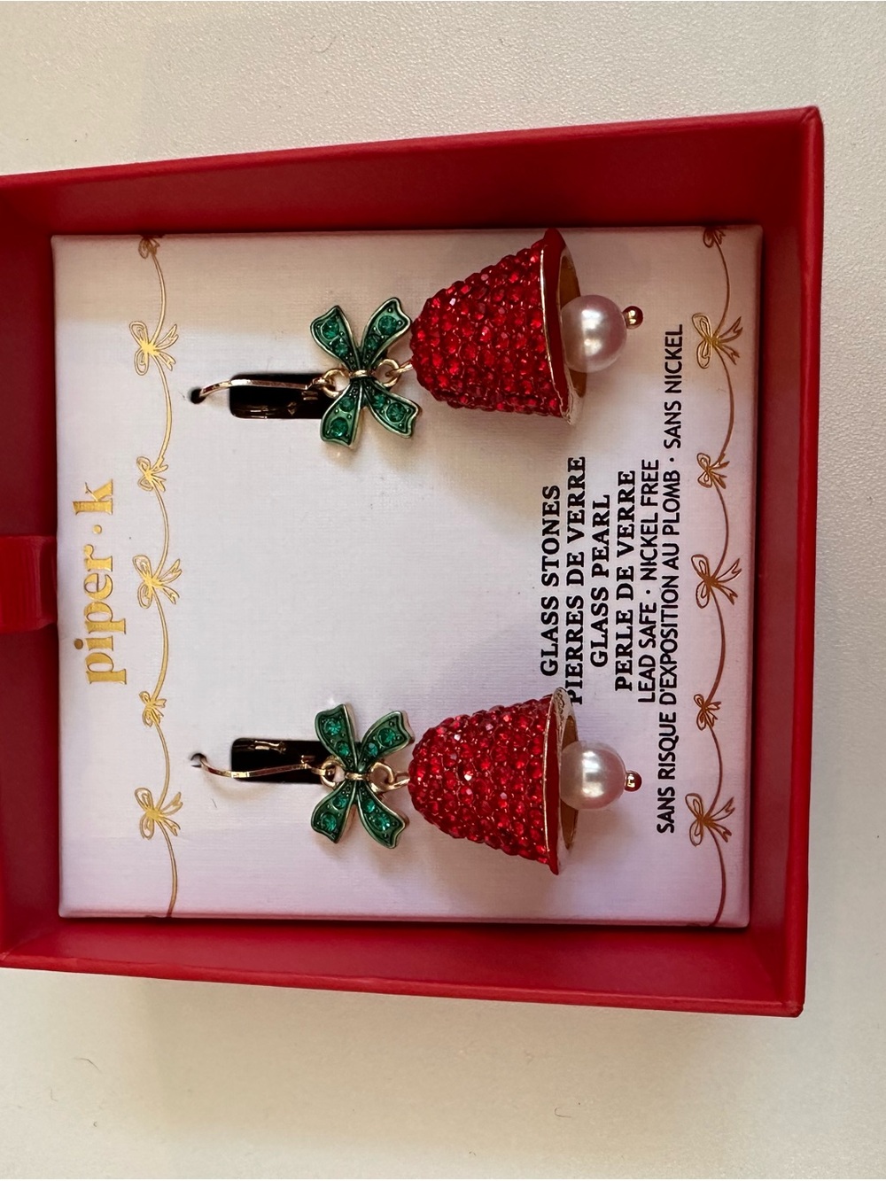 Piper Red Crystal Berry Drop Earrings with Green Leaf Accents